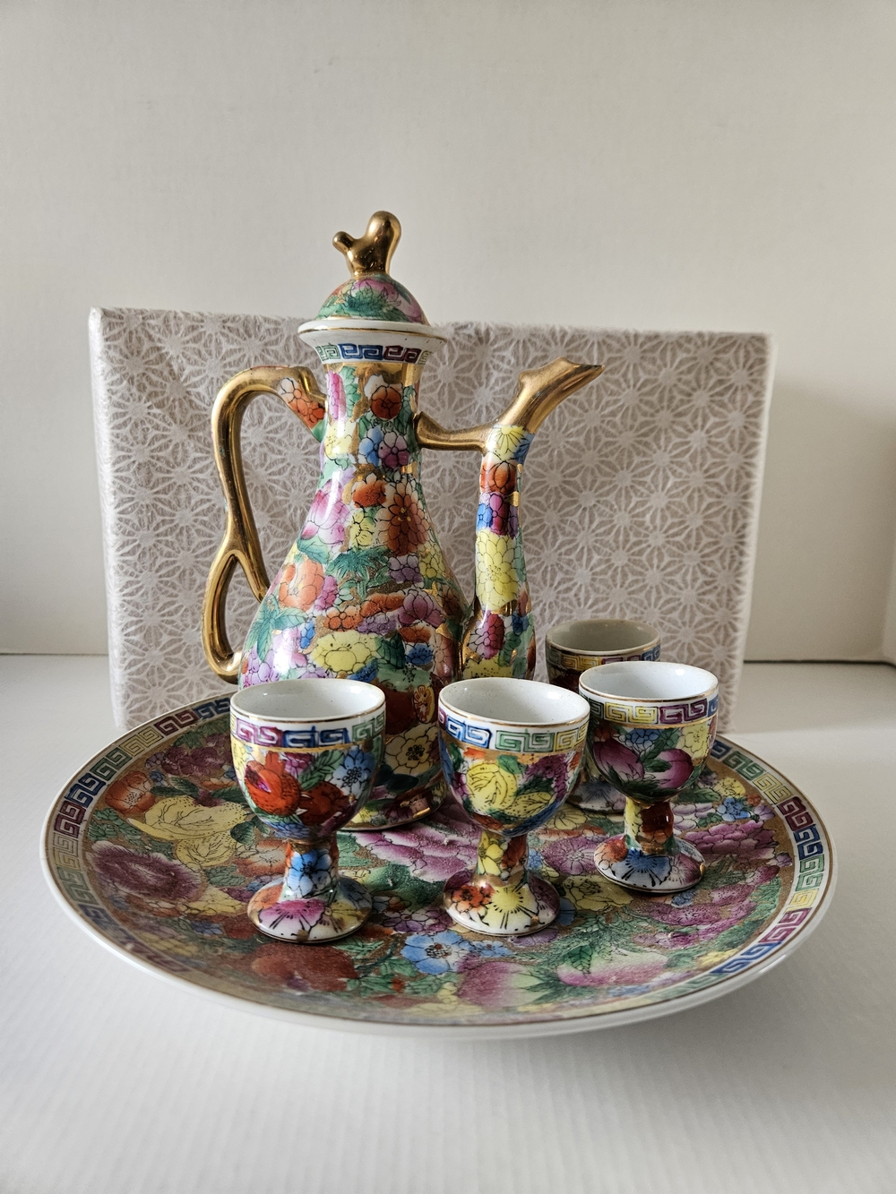 Vintage 1980s Floral Chinese Tea Set